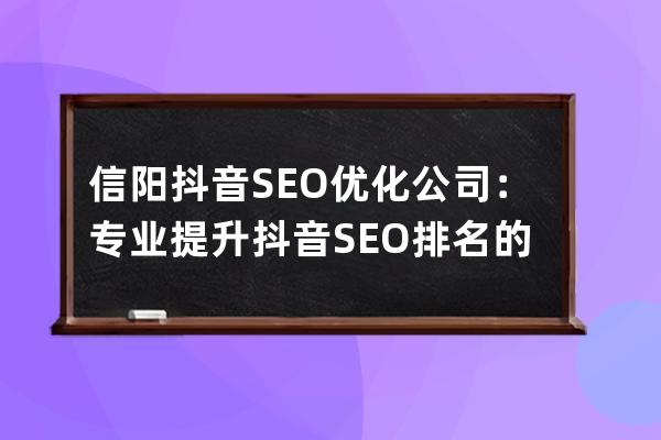 信阳抖音SEO优化公司：专业提升抖音SEO排名的首选