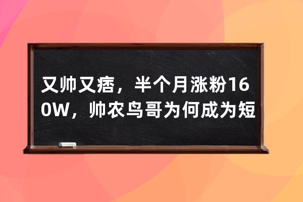 又帅又痞，半个月涨粉160W，帅农鸟哥为何成为短视频乡村黑马？ 