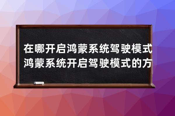 在哪开启鸿蒙系统驾驶模式?鸿蒙系统开启驾驶模式的方法步骤 