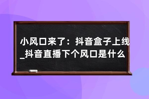 小风口来了：抖音盒子上线_抖音直播下个风口是什么 