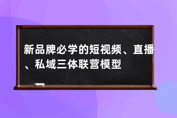 新品牌必学的短视频、直播、私域三体联营模型 