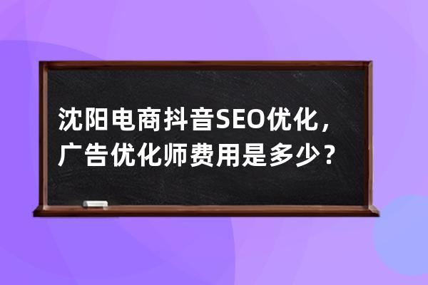 沈阳电商抖音SEO优化，广告优化师费用是多少？