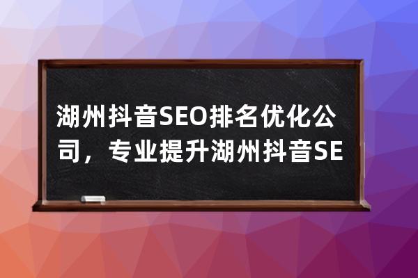 湖州抖音SEO排名优化公司，专业提升湖州抖音SEO排名效果