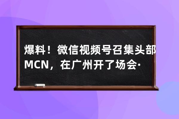 爆料！微信视频号召集头部MCN，在广州开了场会······