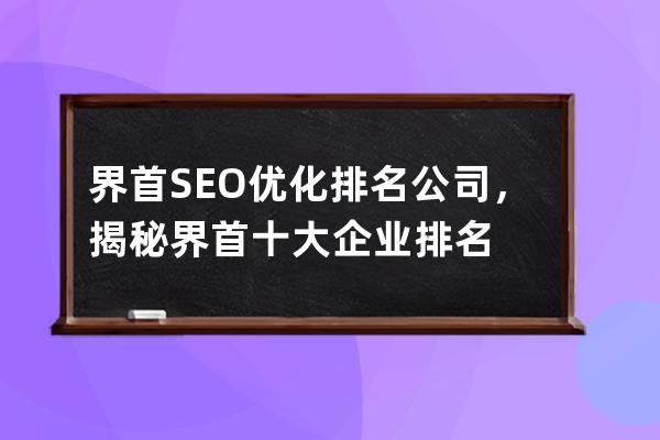 界首SEO优化排名公司，揭秘界首十大企业排名