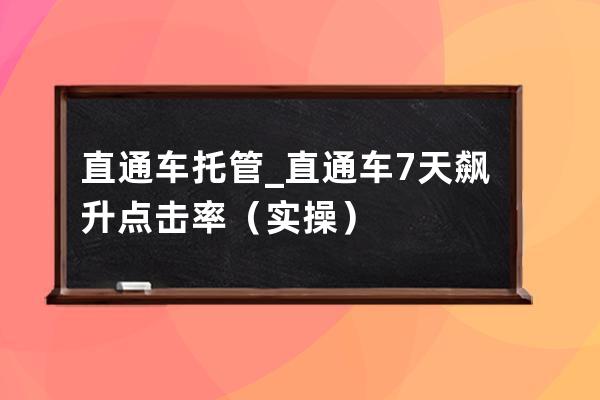 直通车托管_直通车7天飙升点击率（实操） 