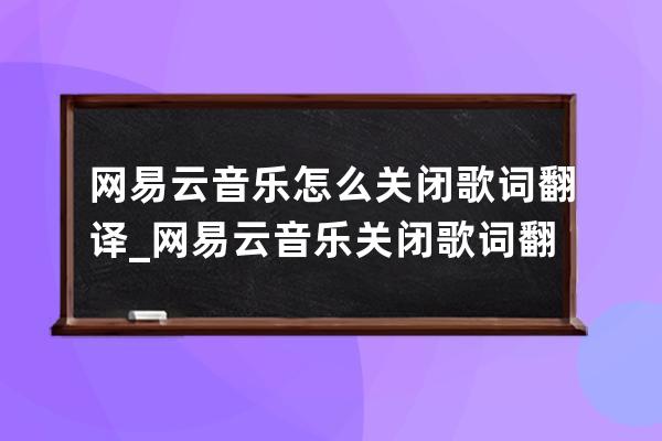 网易云音乐怎么关闭歌词翻译_网易云音乐关闭歌词翻译操作步骤 