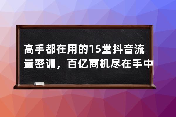 高手都在用的15堂抖音流量密训，百亿商机尽在手中 